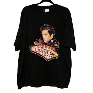 ELVIS Graphic Band Concert Festival Collector Black Las Vegas Tee Shirt Size 2X